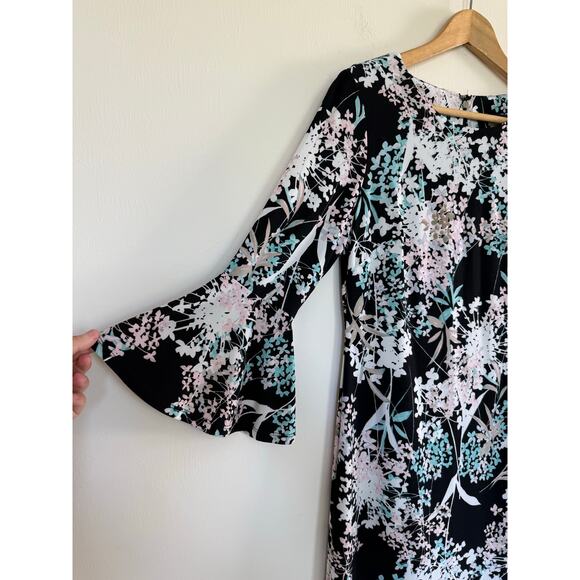 TOMMY HILFIGER blue pink floral flutter sleeve stretch dress - Picture 5 of 6